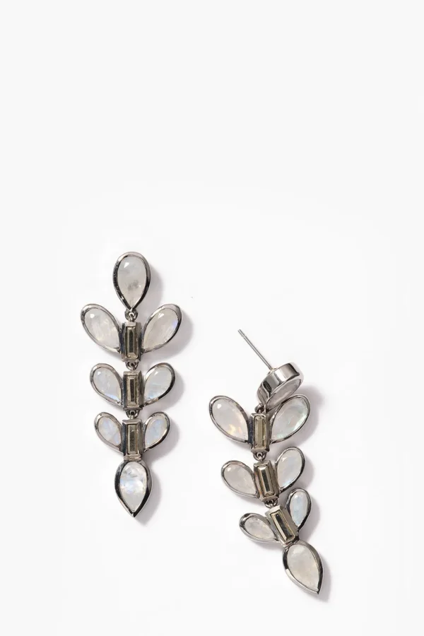 Arrow Earrings - Pyrite & Rainbow Moonstone