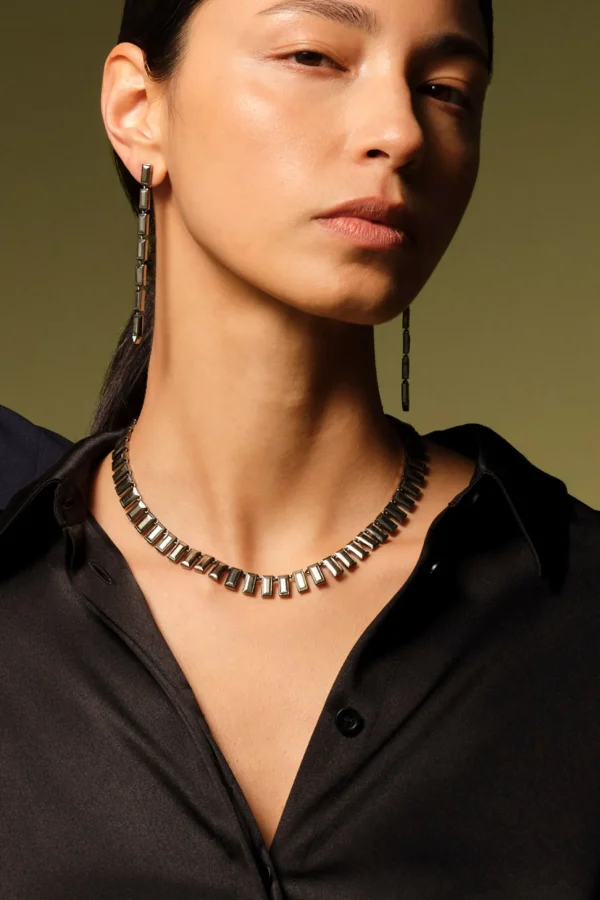 Baguette Tile Rivière Necklace - Pyrite