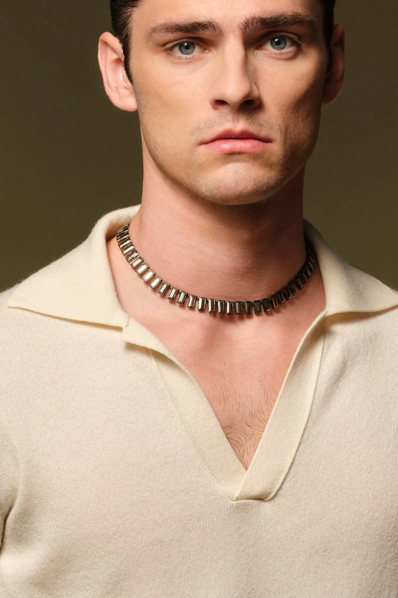 baguette_tile_rivire_neck_2.webp Baguette Tile Rivière Necklace - Pyrite