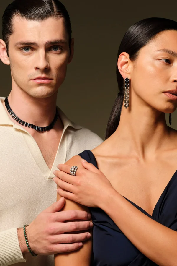 Baguette Tile Rivière Necklace - Black Spinel