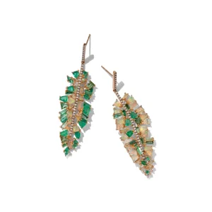 Bahia Banana Leaf Earrings - Diamond, Emerald & Ethiopian Opal