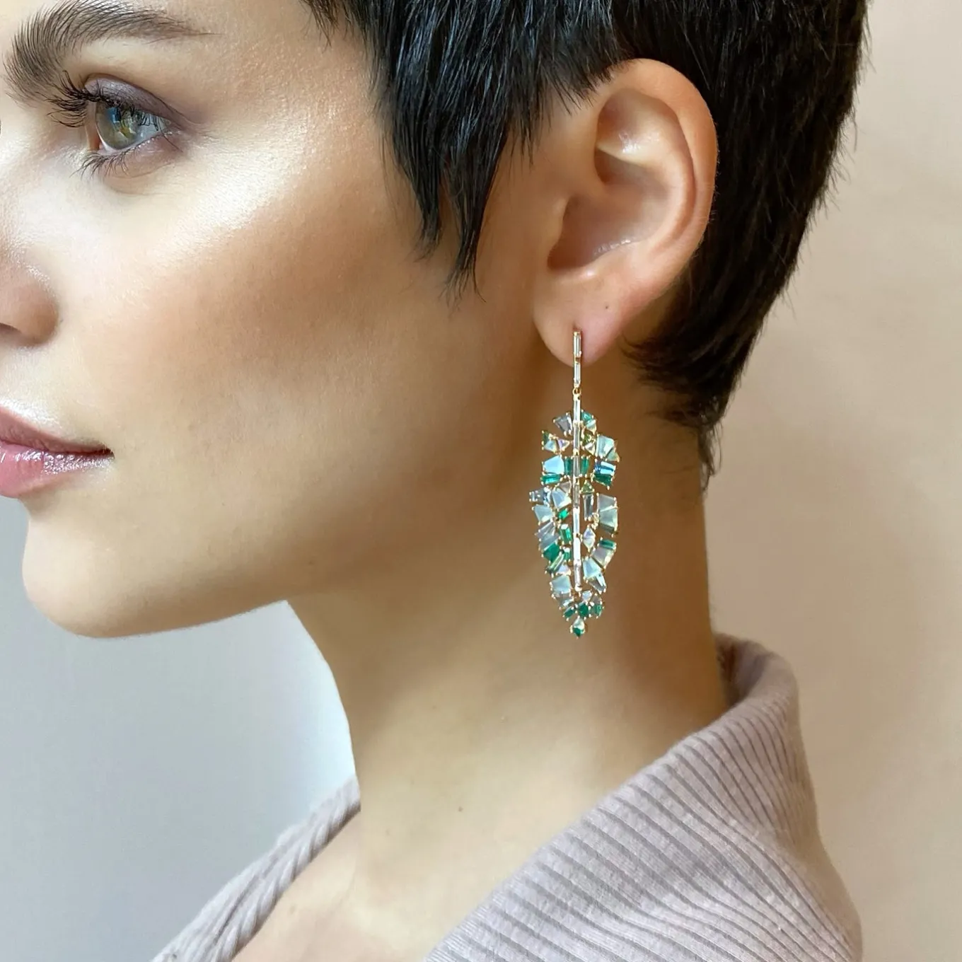 bahia_banana_leaf_earring_1.webp Bahia Banana Leaf Earrings - Diamond, Emerald & Aquamarine