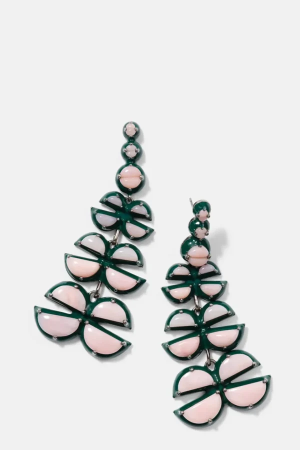 Can-Can Emerald Enameled Earrings - Pink Opal