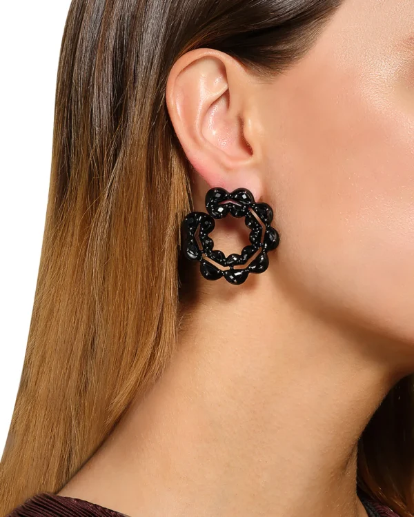 Caterpillar Black Enameled Bypass Hoops - Black Spinel