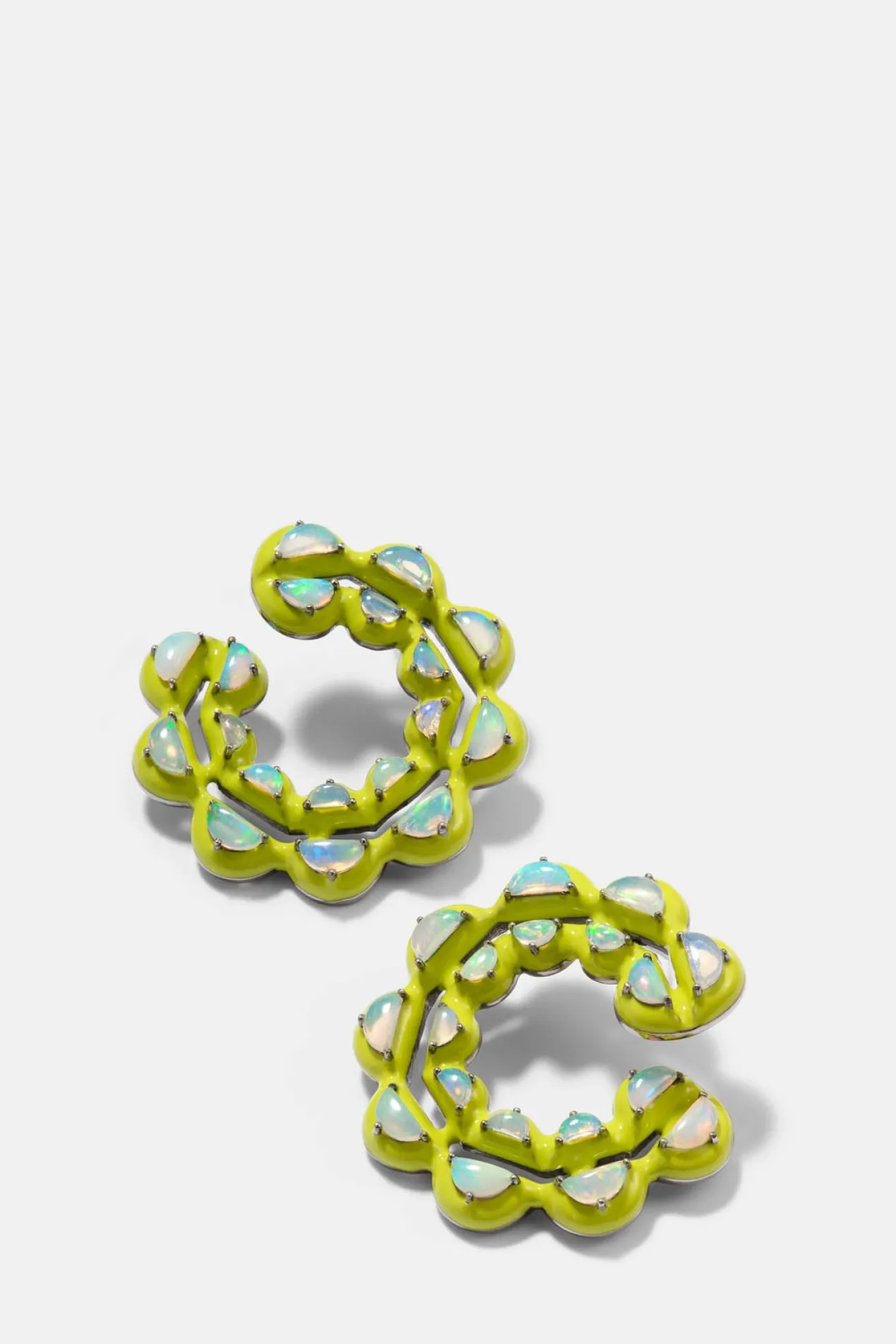 caterpillar_chartreuse_en_0.webp Caterpillar Chartreuse Enameled Bypass Hoops - Ethiopian Opal