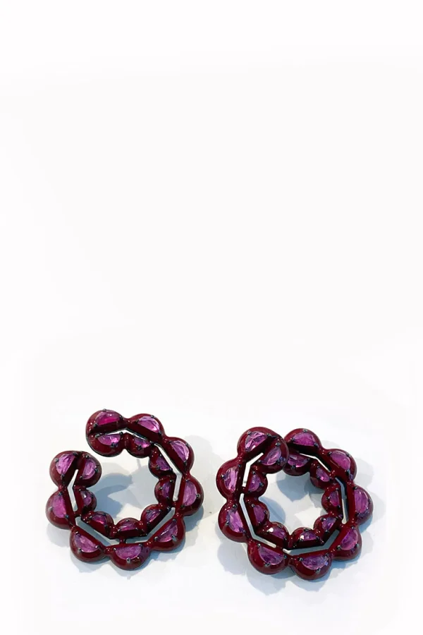 Caterpillar Red Enameled Bypass Hoops - Ruby