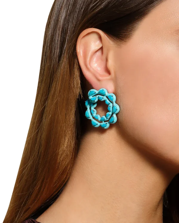 Caterpillar Turquoise Enameled Bypass Hoops - Turquoise