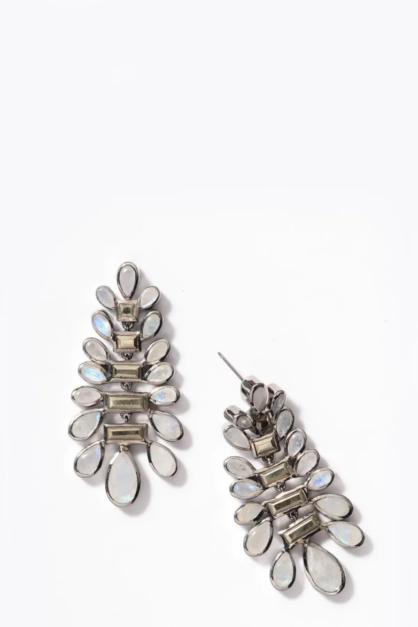 Conifer Earrings - Pyrite & Rainbow Moonstone