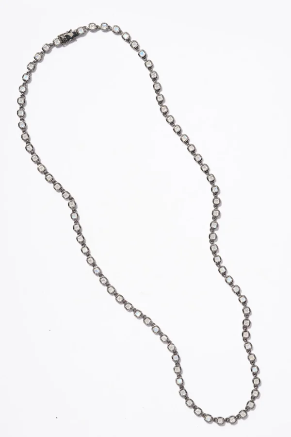 3D Tile Chain Opera Necklace - Rainbow Moonstone