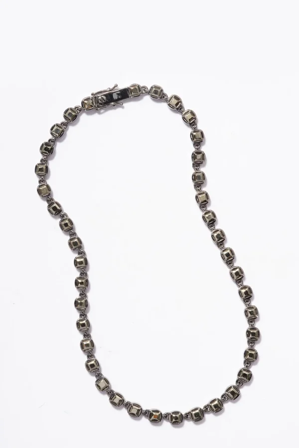 3D Tile Chain Rivière Necklace - Pyrite
