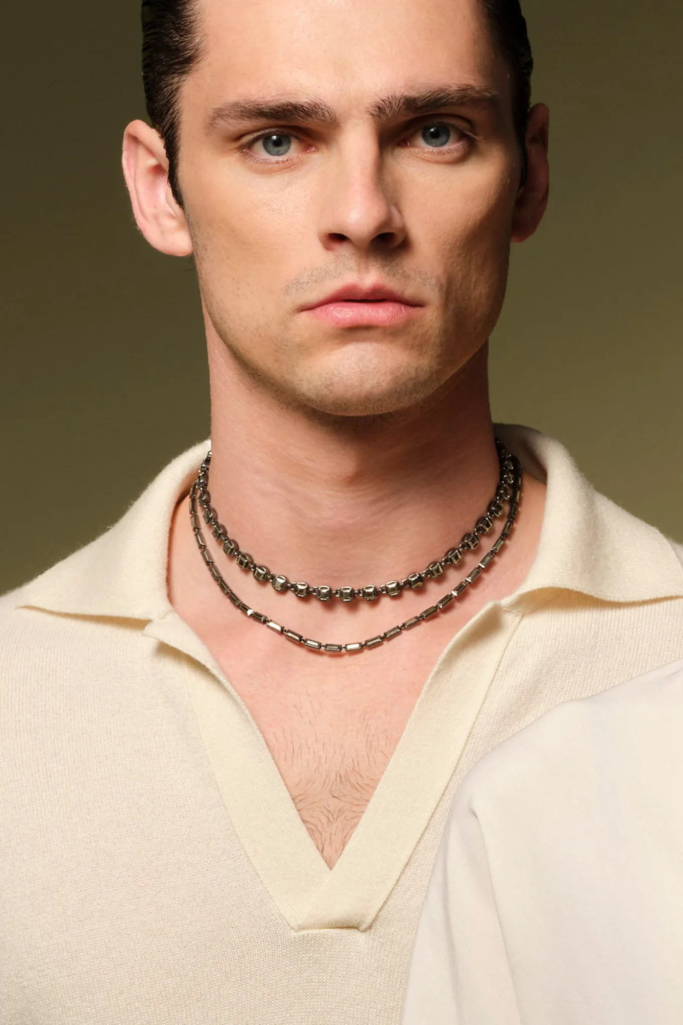 d_tile_chain_rivire_neckl_1.webp 3D Tile Chain Rivière Necklace - Pyrite