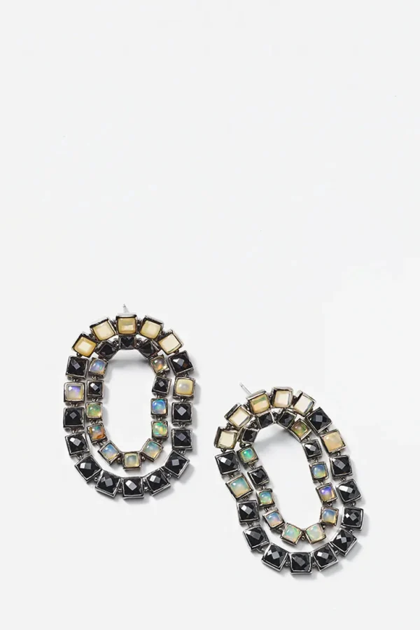 Double Loop Earrings - Black Spinel & Ethiopian Opal