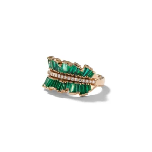 Double Ruched Ribbon Ring - Emerald