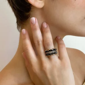 Double Ruched Ribbon Ring - Black Spinel