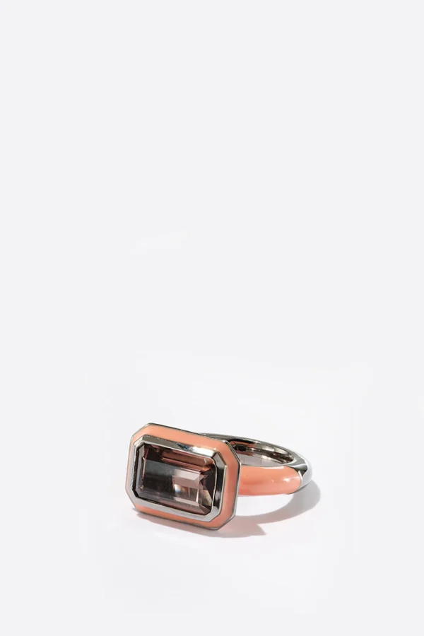 East-West Deco Lacquer Solitaire Ring - Smokey Quartz