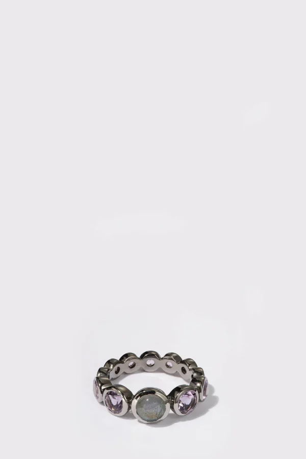 Graduated Dot Ring - Labradorite & Rose of France