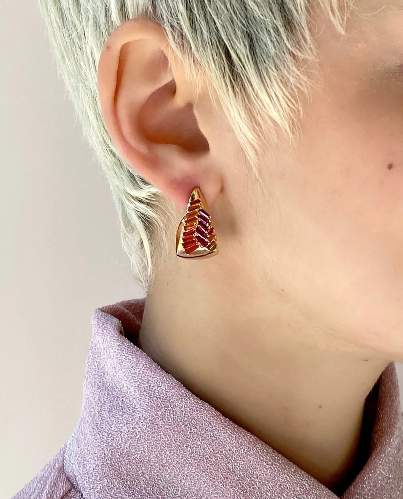 herringbone_hoops__fire_o_1.webp Herringbone Hoops - Fire Opal & Rubellite
