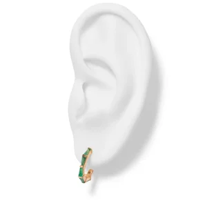 Hilvanado Stitch Oval Mini Hoop Earrings - Emerald