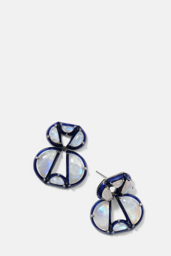 Infinity Blue Enameled Earrings - Rainbow Moonstone