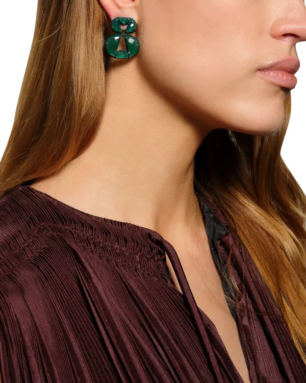 Infinity Emerald Enameled Earrings - Green Onyx