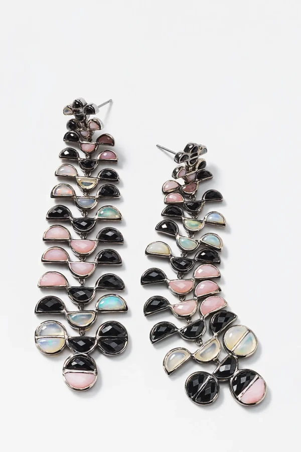Large Reptile Girandole Earrings - Black Spinel, Pink Opal & Ethiopian Opal
