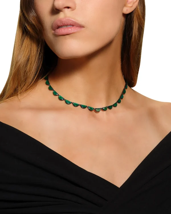 Large Scallop Rivière Necklace - Green Onyx