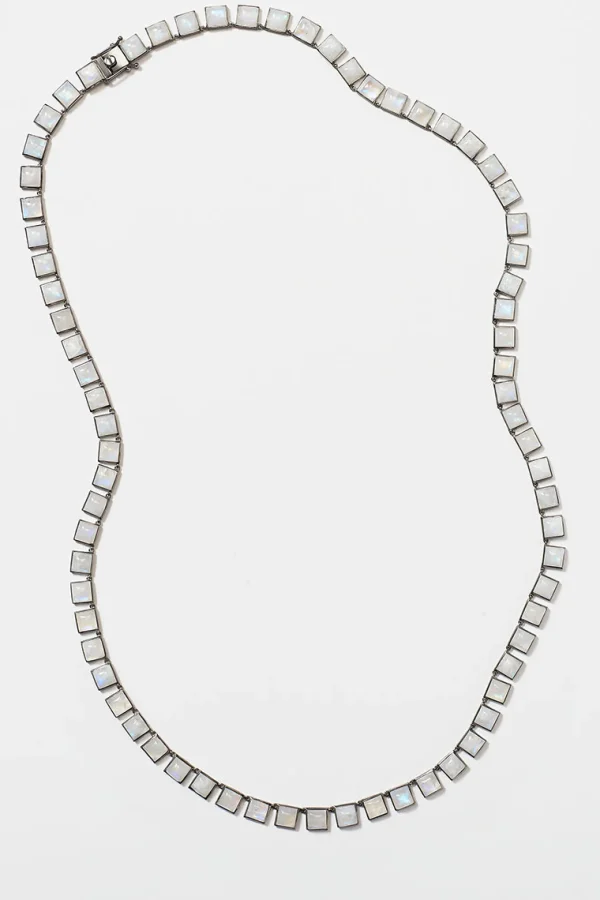 Large Tile Opera Necklace - Rainbow Moonstone