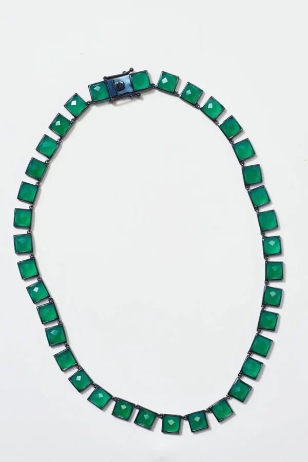 Large Tile Rivière Necklace - Green Onyx