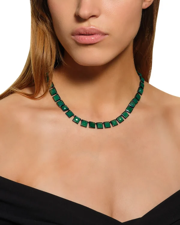 Large Tile Rivière Necklace - Green Onyx