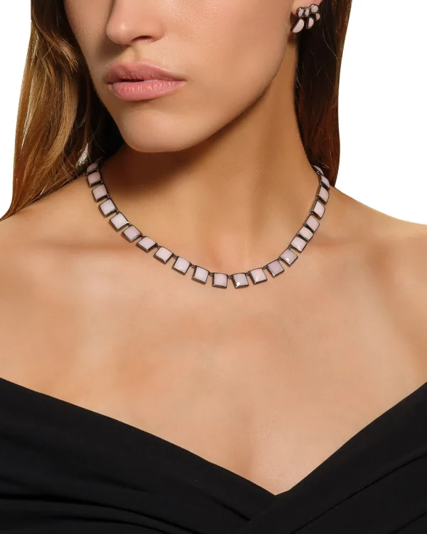 Large Tile Rivière Necklace - Pink Opal
