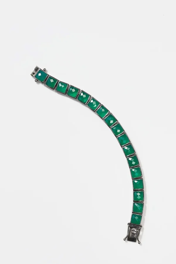 Large Tile Tennis Bracelet - Green Onyx
