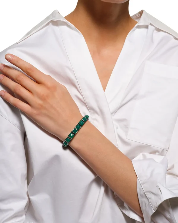Large Tile Tennis Bracelet - Green Onyx