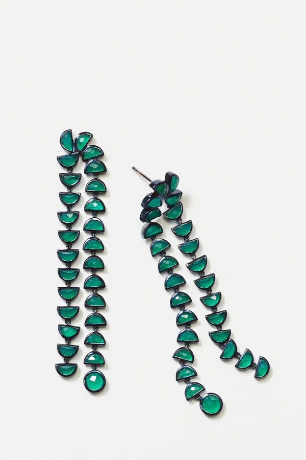 Marabou Earrings - Green Onyx