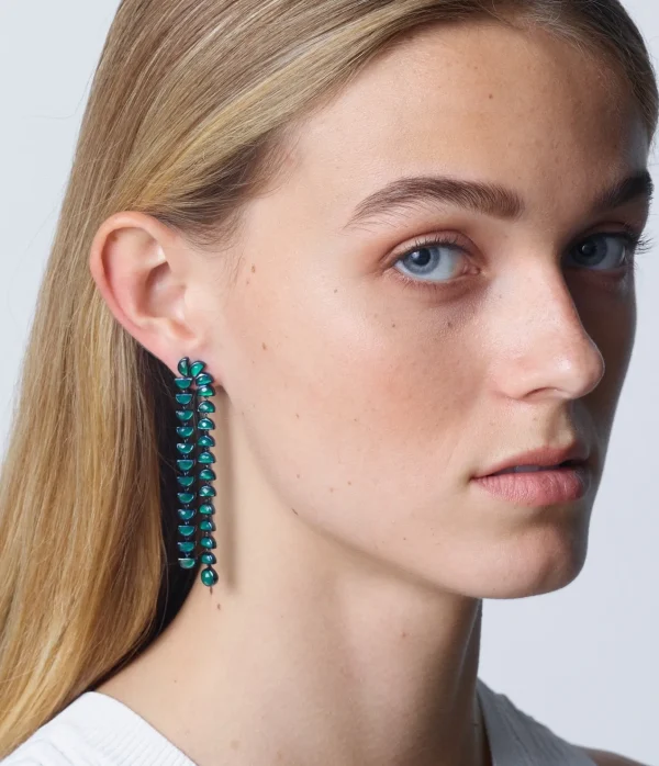 Marabou Earrings - Green Onyx
