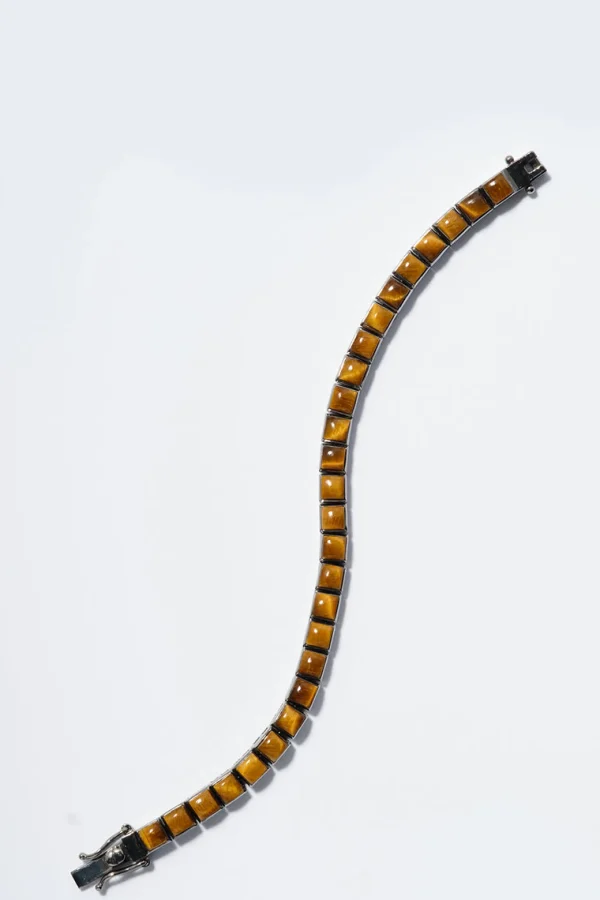 Men's Small Tile Tennis Bracelet - Tiger's Eye