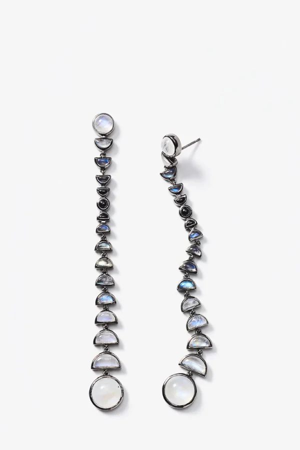 Metronome Earrings - Rainbow Moonstone, Black Spinel & Labradorite