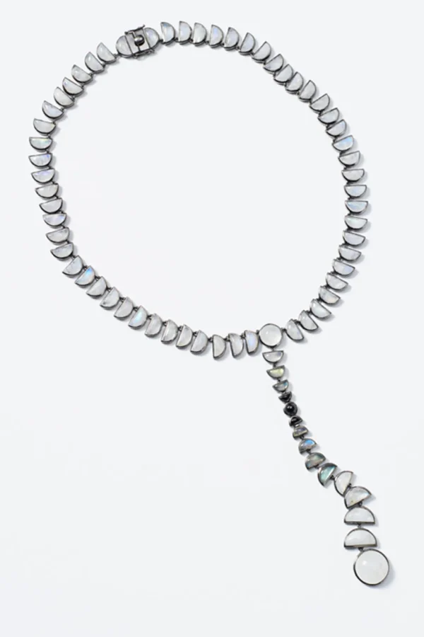 Metronome Lariat Necklace - Rainbow Moonstone