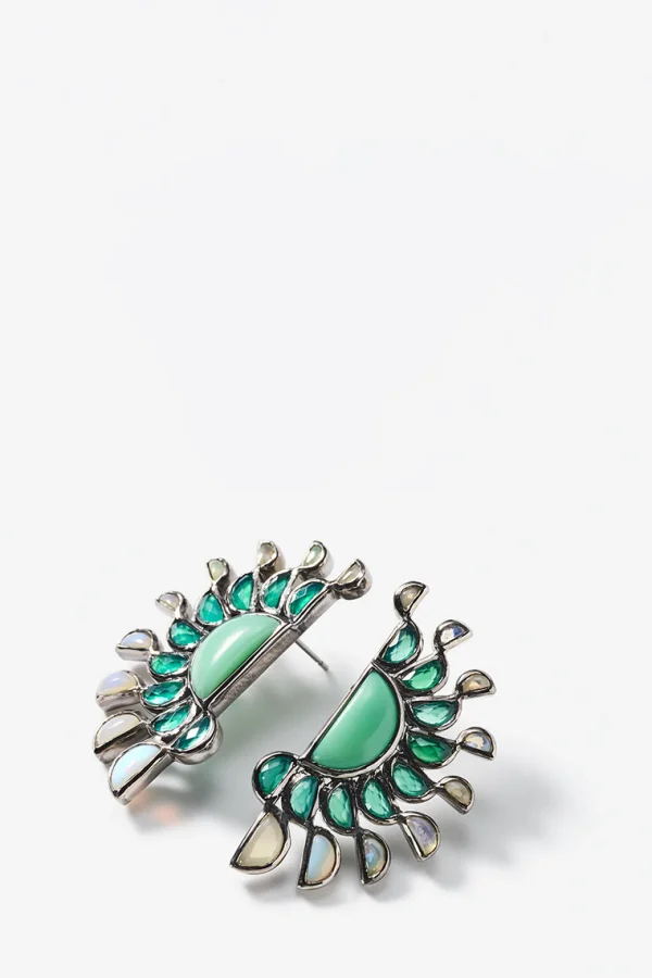 Mezzaluna Studs - Green Onyx, Chrysoprase & Ethiopian Opal