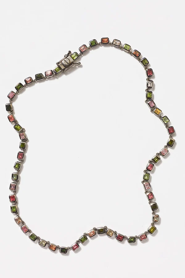 Mini Deco-Tile Rivière Necklace - Multi Tourmaline