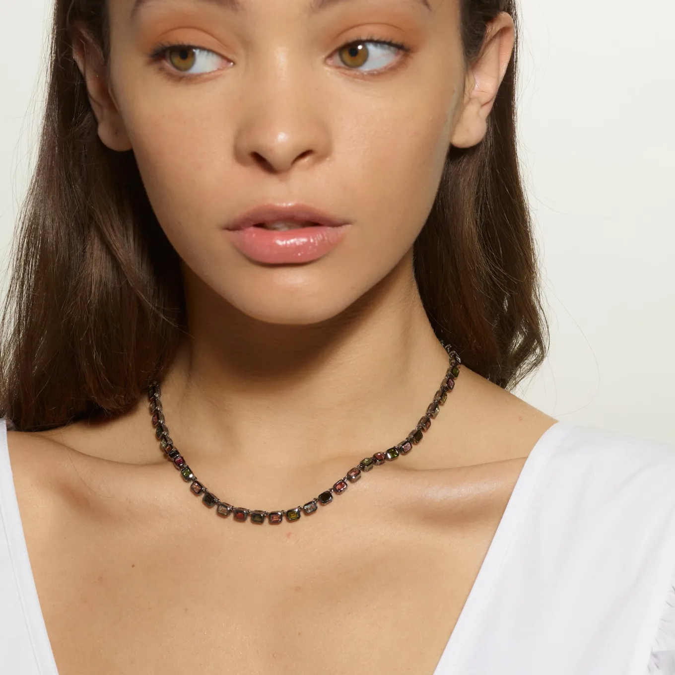 mini_decotile_rivire_neck_1.webp Mini Deco-Tile Rivière Necklace - Multi Tourmaline