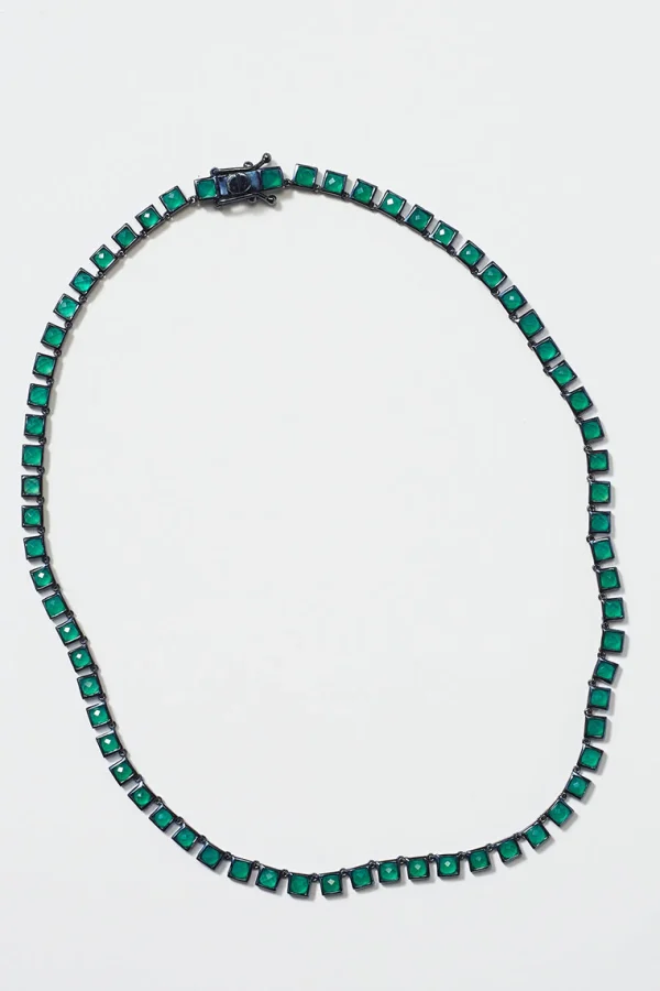 Mini Tile Rivière Necklace - Green Onyx