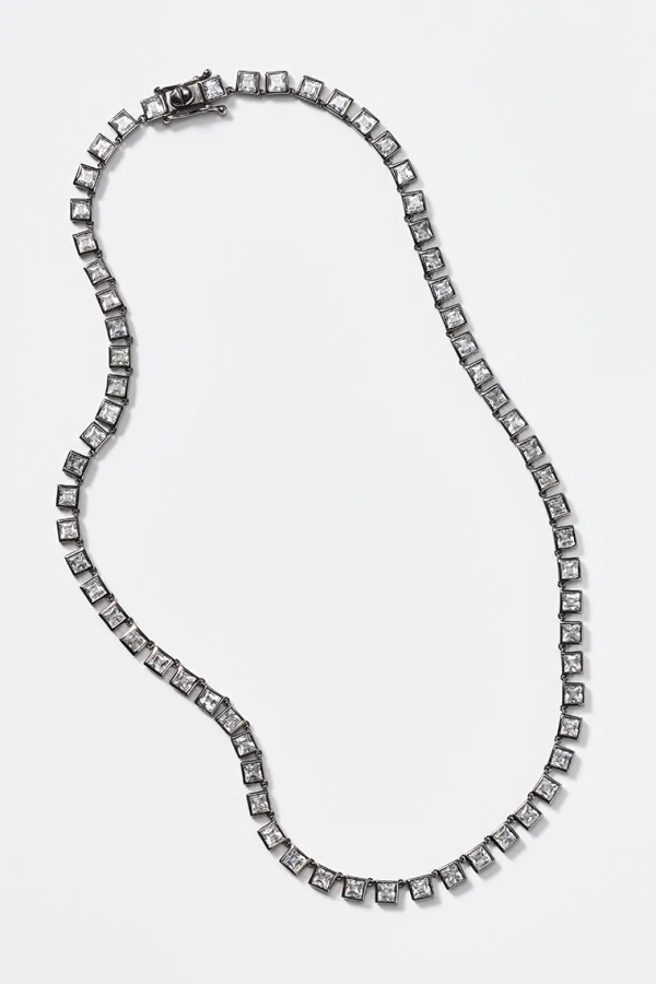 Mini Tile Rivière Necklace - White Zircon