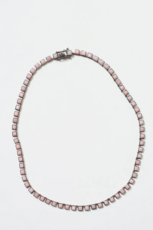 Mini Tile Rivière Necklace - Pink Opal