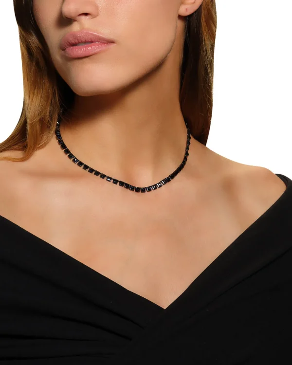 Mini Tile Rivière Necklace - Black Spinel
