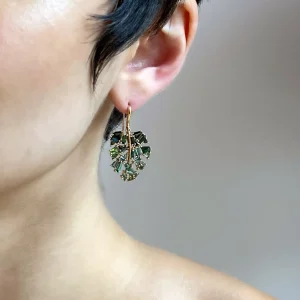 Monstera Leaf Earrings - Green Tourmaline