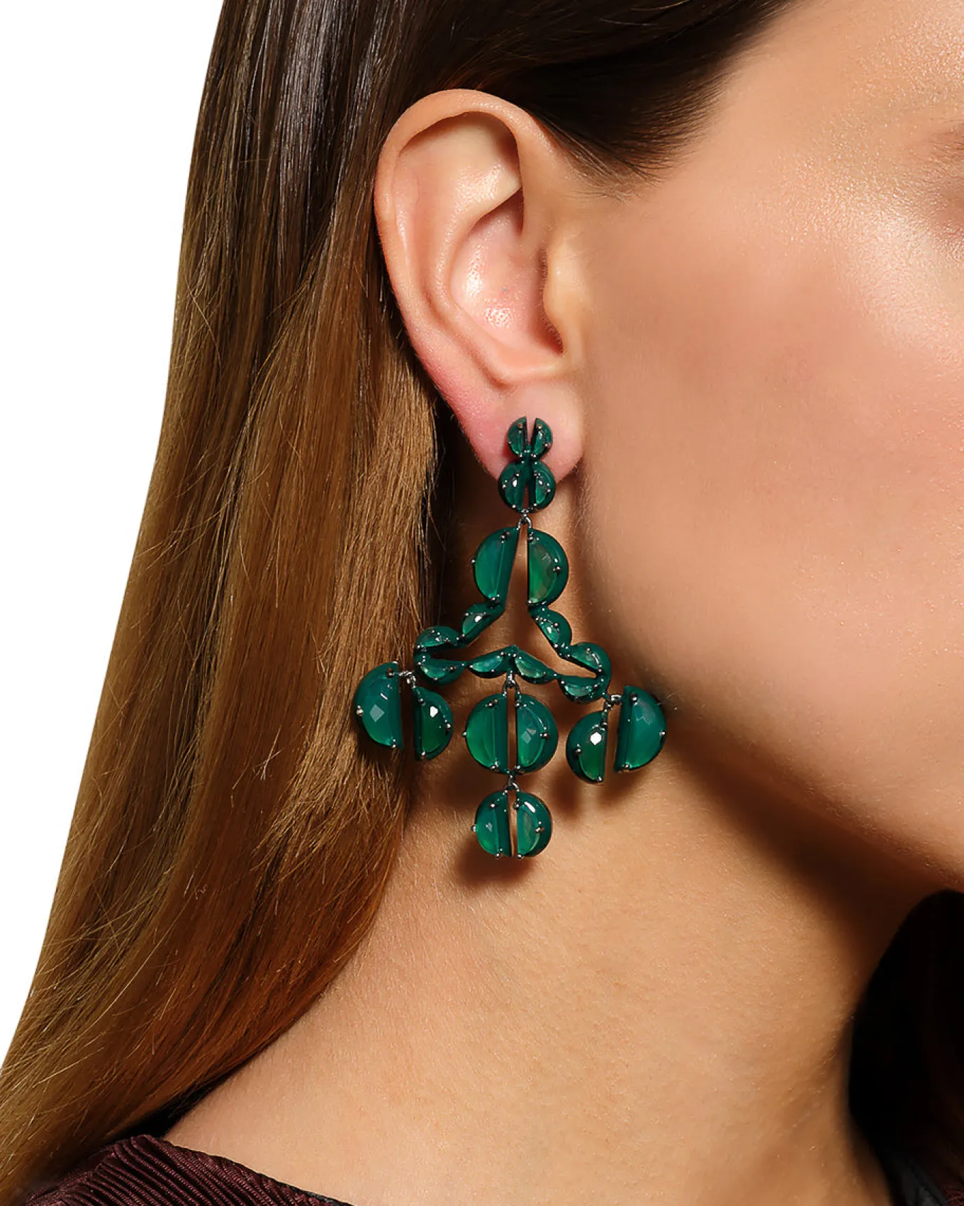 murano_emerald_enameled_g_1.webp Murano Emerald Enameled Girandole Earrings - Green Onyx