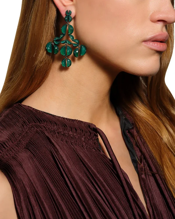 Murano Emerald Enameled Girandole Earrings - Green Onyx
