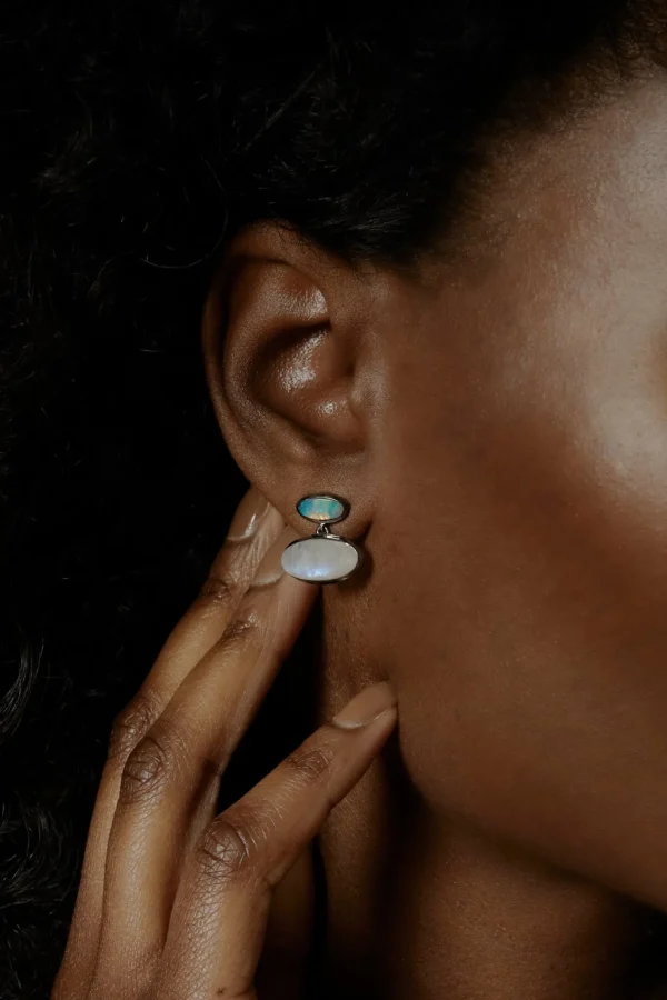 Orbit Earrings - Rainbow Moonstone