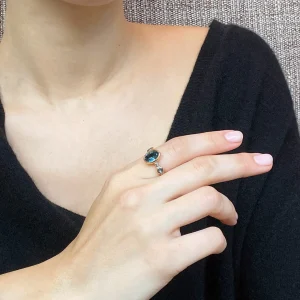 Oval Solitaire Morse Code Ring - Blue Tourmaline