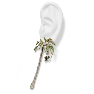 Palm and Stem Earrings - Green Tourmaline & Aquamarine